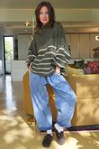 Big Softie Stripe Funnel Grunge Knit Khaki